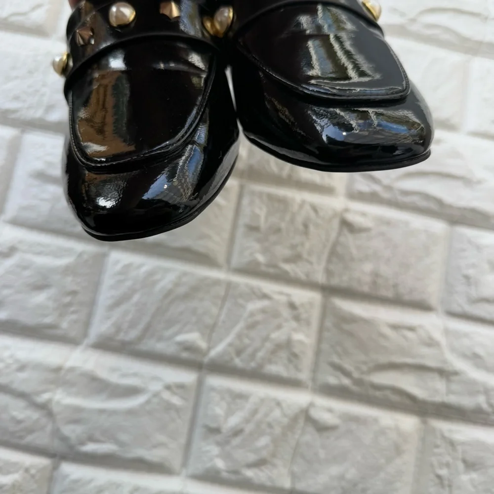 Nordstrom Girls Kids' Faye Patent Leather Loafer Black SZ 3 New studded loafers